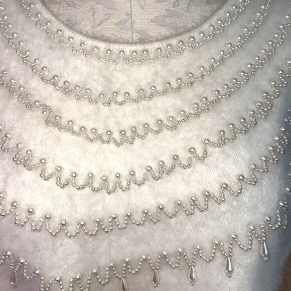 Big Star Womens Angora Sweater White Size Small Vintage Dolman Sleeve Pearls - Picture 6 of 16